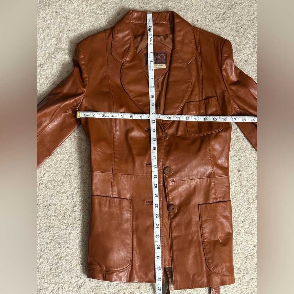 Vintage Sheplers Leather Blazer Belted Cognac Western Jacket 14 - Picture 9 of 11